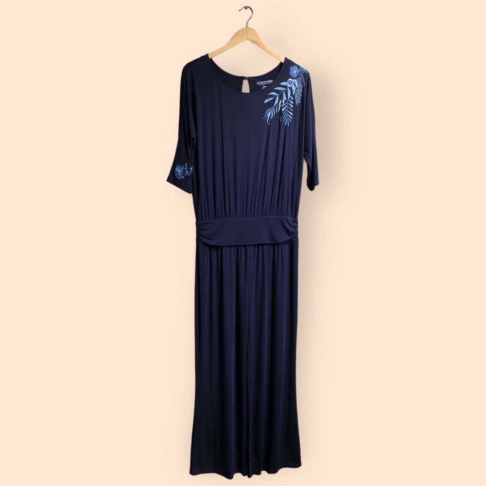 Soft Surroundings NEW Garbo Embroidered Jumpsuit Modal Jersey Knit Wide Leg M